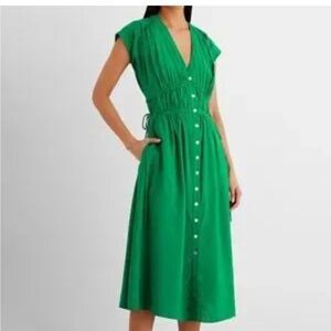 IRIS & INK Evie Gathered Lyocell and Cotton Midi Dress Green Size 4